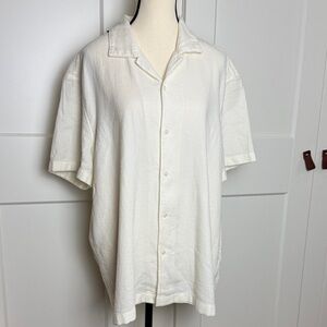 NWT men’s J Crew ivory button down 100% cotton thick knit linen style collard L
